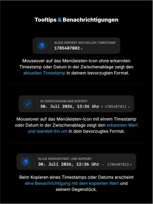 Tooltips bei Mouseover und Benachrichtigungen beim Kopieren